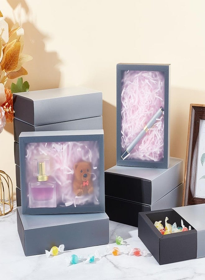 بينيكريت علبة هدايا من ورق كرافت أسود من بينيكريت، 12 قطعة، علبة هدايا بغطاء بلاستيكي شفاف مع نافذة زجاجية مصنفرة من مادة PVC، مناسبة لتغليف هدايا المجوهرات والحلوى وتوزيعات الحفلات، 7 × 5 × 1.8 بوصة - Image 5